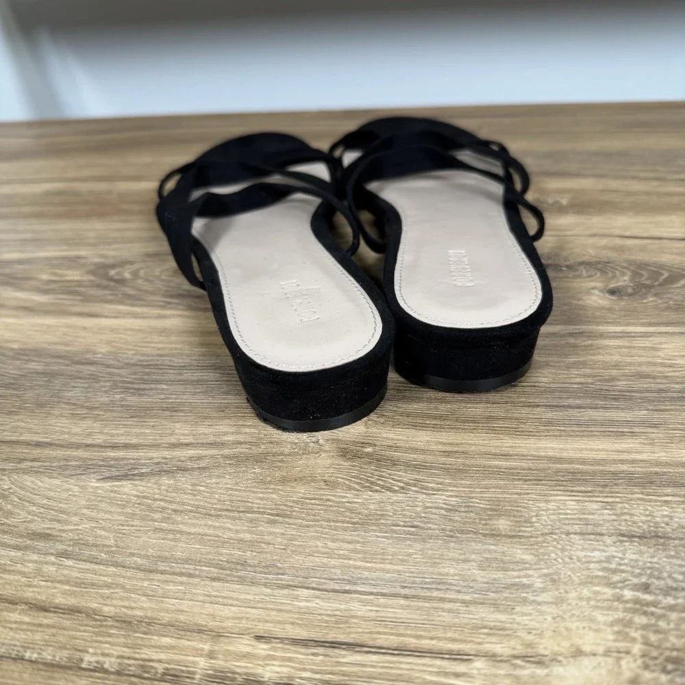 Forever 21 Slip On Sandal Suede Black Women's Triple Strap Casual Size 9
